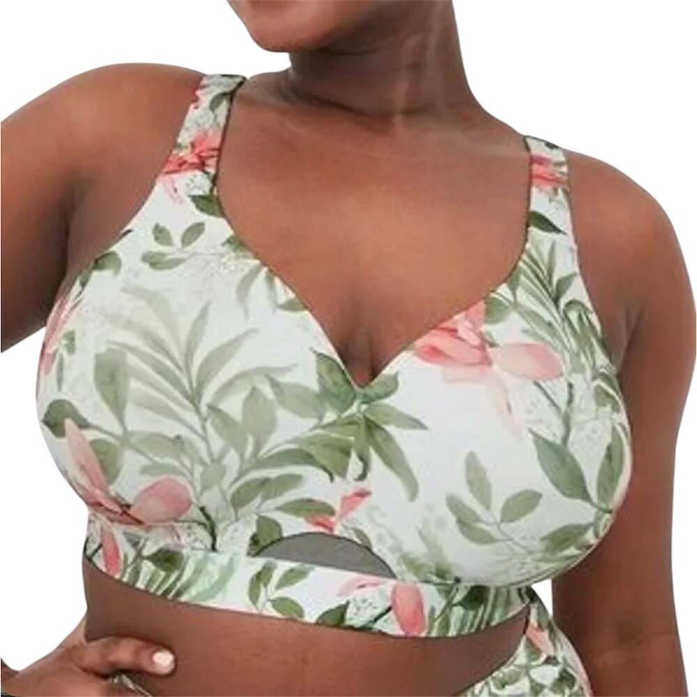 Cacique Lightly Lined No Wire Full Coverage Bra Padded Floral Tropical Green 48D